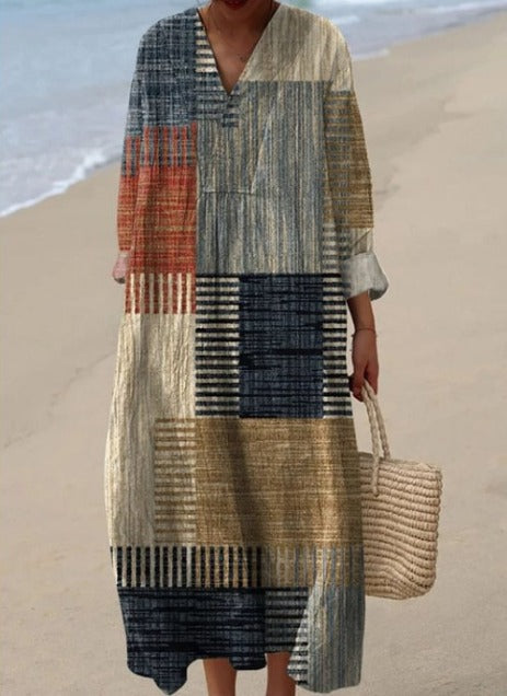 Aimee | Women's Vintage Geometric Pattern Art Print Dress