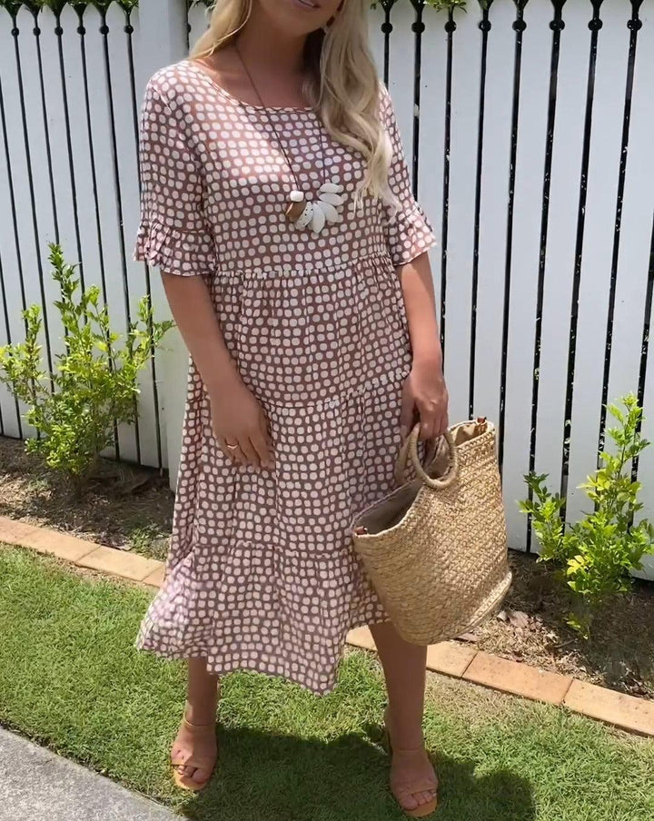 Senna | Short sleeve midi dress with round neckline