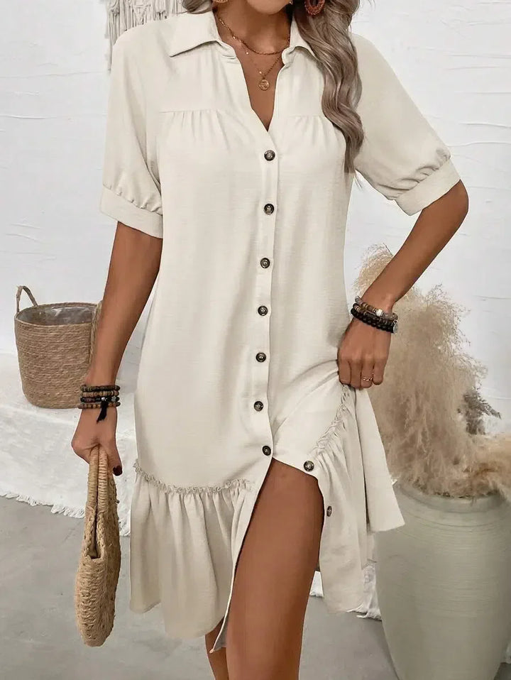 Yera | Button-Down Ruffle Hem Dress