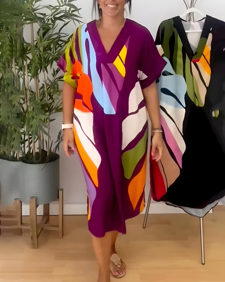 Beatrise | Casual Colorful Leaf Print Dress