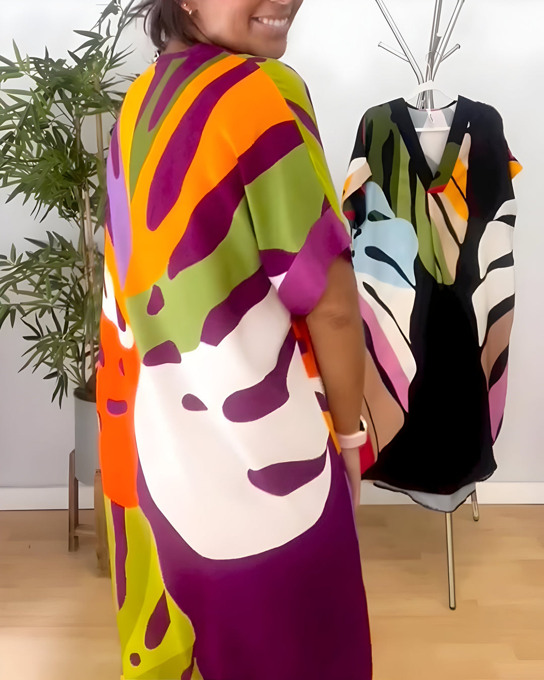 Beatrise | Casual Colorful Leaf Print Dress