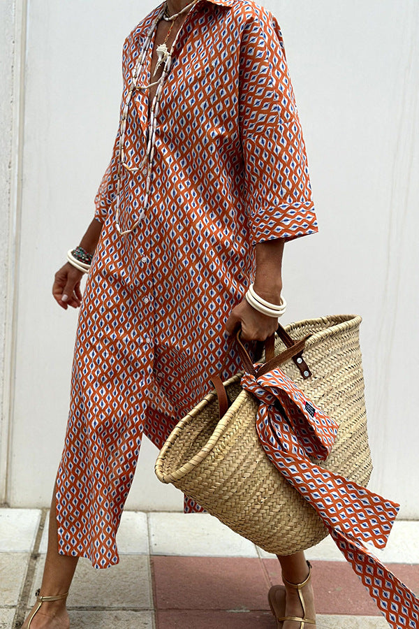 Wanette | Striped Two-side Slit Shirt Dress
