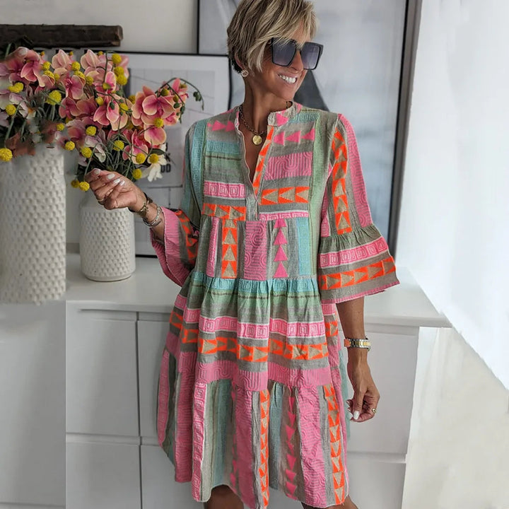 Anaise | Chic V-Neck Cotton Hemp Summer Dress