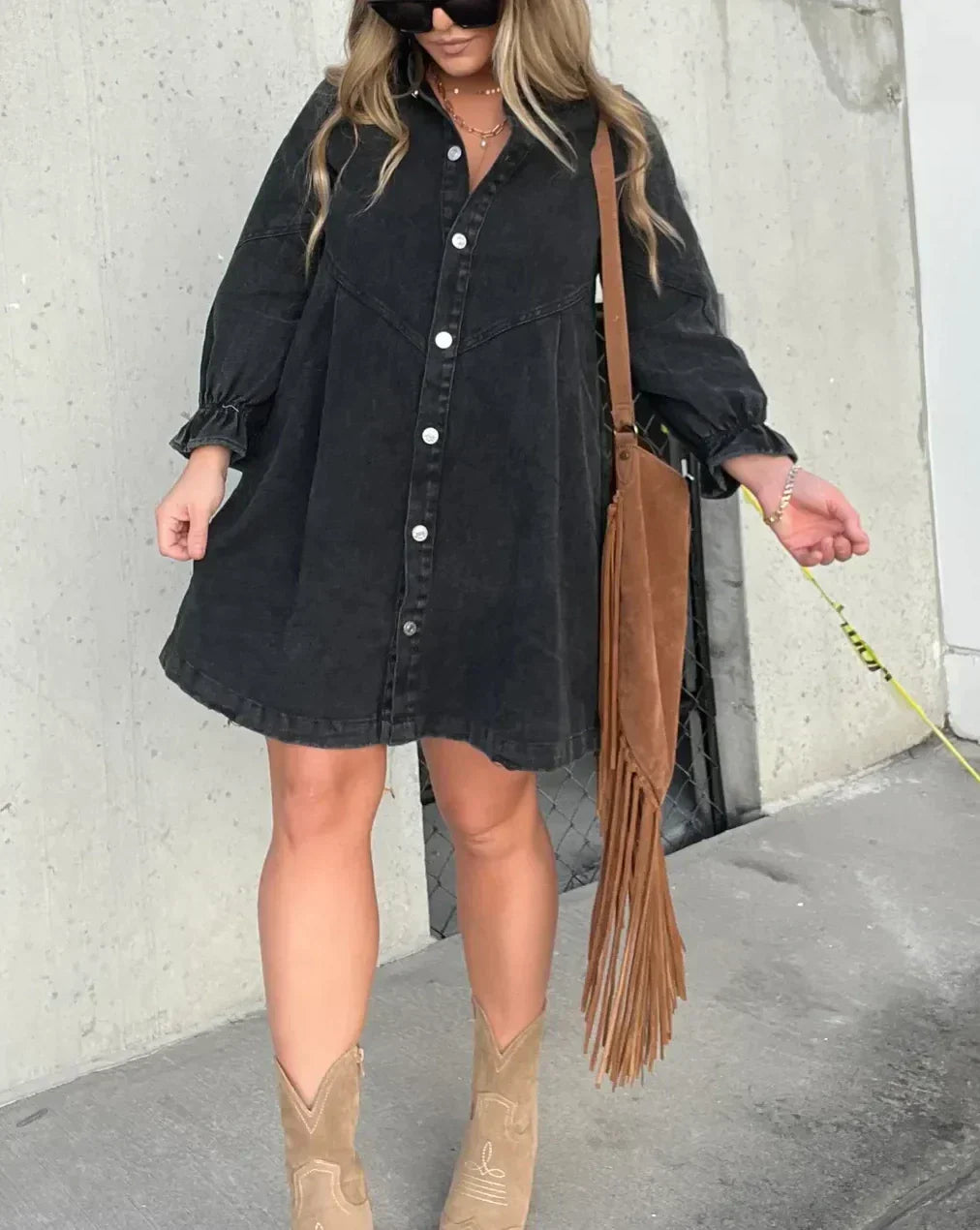 Aiza | Denim Long Sleeve Shirt Dress