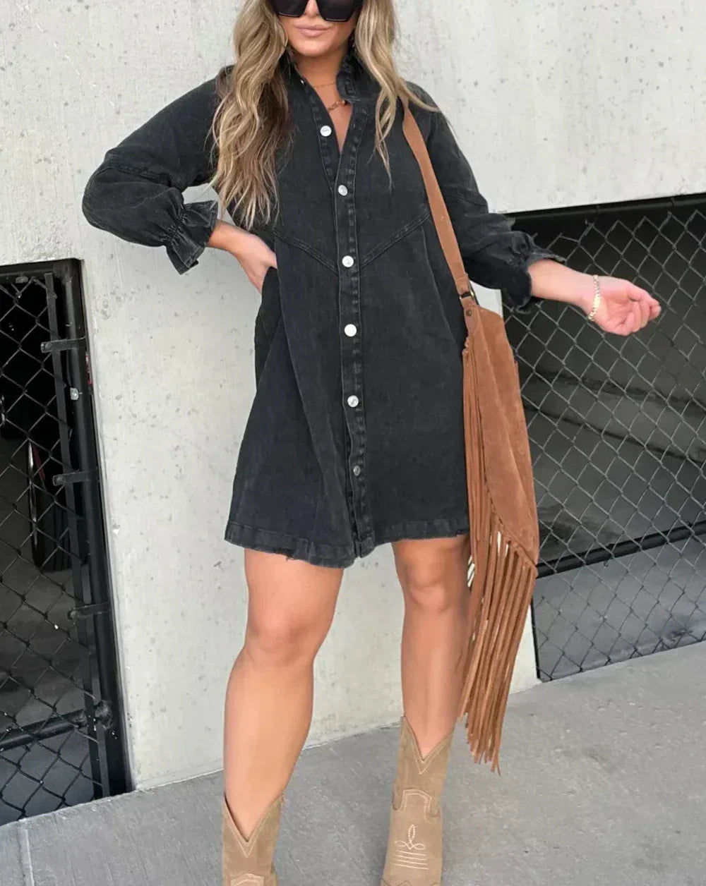 Aiza | Denim Long Sleeve Shirt Dress